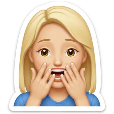 Laughing with tears and hands over mouth sticker