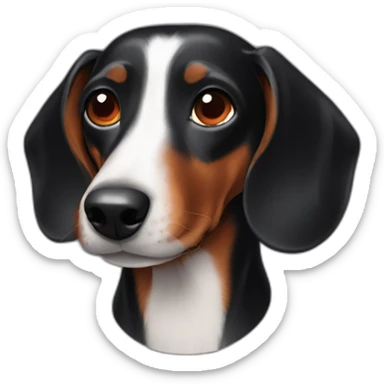 Black dachshund with red collar white eyes and white nose sticker