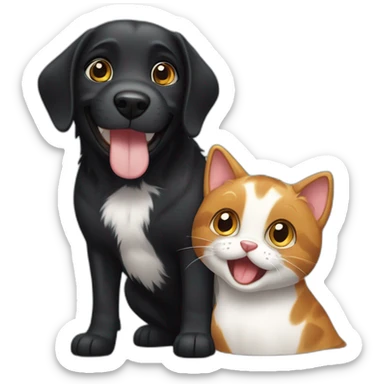 happy black dog next to calico cat sticker