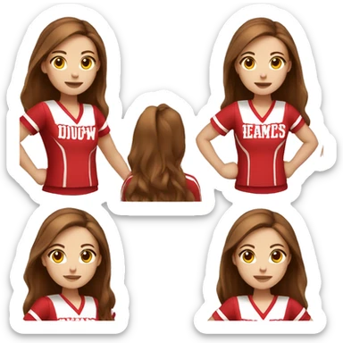 cheerleader red uniform long brown hair  sticker