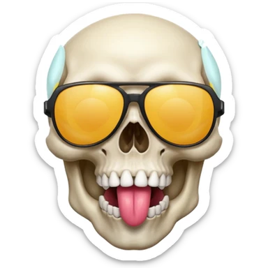 Skull wearing sunglasses and tongue sticking out sticker