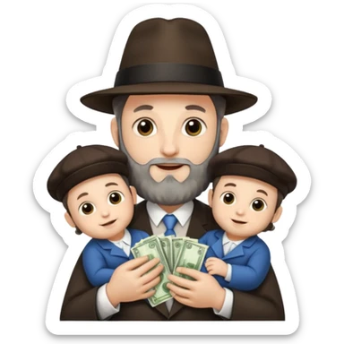 Jewish rabbi with two side curls holding money and baby sticker