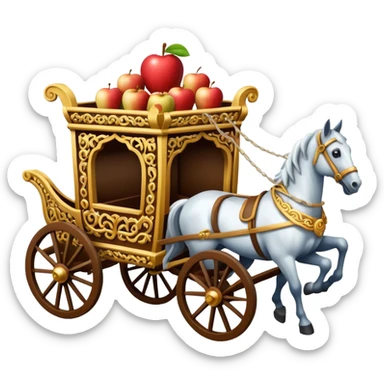 isometric horses pulling an ornate cart, apple emoji style sticker