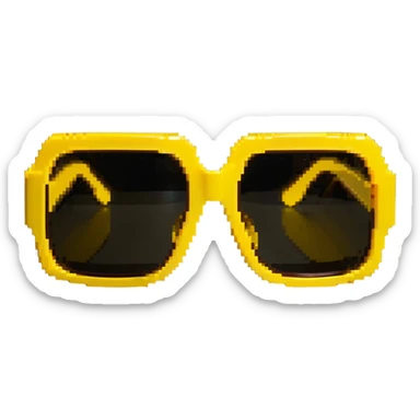Funky 70s sunglasses with large square frames and yellow lenses sticker