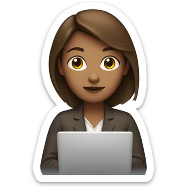 Brown-haired woman working on a computer sticker