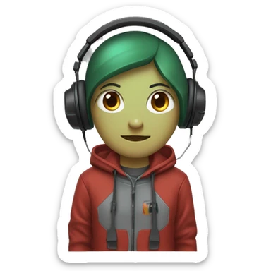 Gamer mit Glatze, schwarzes Headset mit schwarz-grünen Katzenohren, kurzer rot-brauner Vollbart, grau-blaue Augen, Hoodie mit kapuze sticker