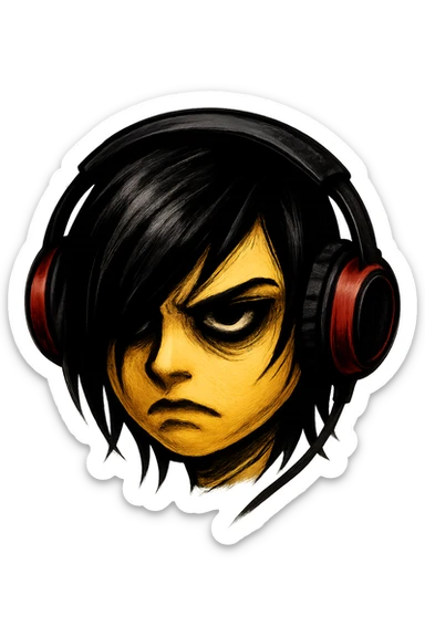 emo emoji, black and red headphones, edgy and expressive style, no background sticker