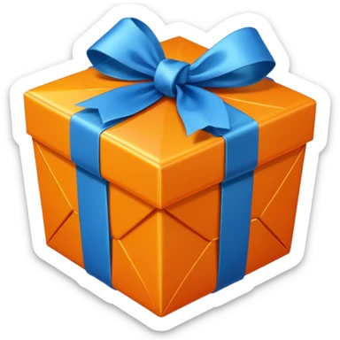 orange diamond gift box with blue ribbon sticker
