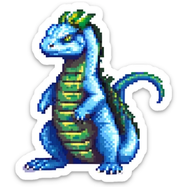 Pixel art of a mythic basilisk wrapped protectively around the Windows 11 blue four-square symbol, 8-bit style, no background. sticker