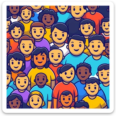 Group of diverse cheerful characters mingling and chatting sticker