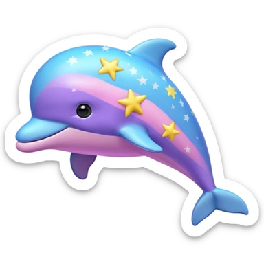 Yellow, purple, blue and pink streaked stuffed toy Dolphin with silver stars on it sticker
