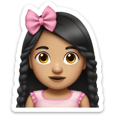 Mexican toddler girl with long black hair and pink bow sticker
