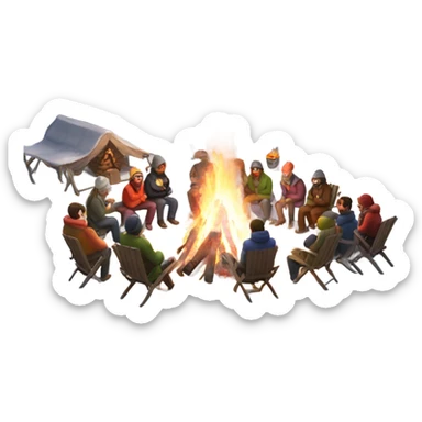Outdoor winter party with a huge bonfire sticker