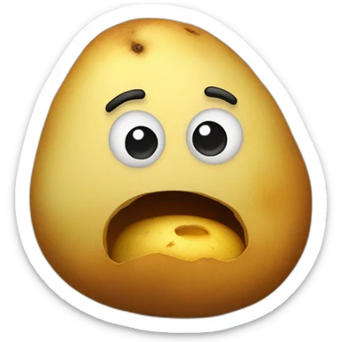 a sad potato with a piece bitten off on top sticker