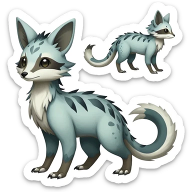 Rare realistic exotic epic pretty dull-colored gloomy greyish neutral-colored beautiful handsome gorgeous aesthetic Vernid-Trico-species-Fakemon-creature by LiLaiRa, 4 legs, 1 tail, random markings, (full body) sticker