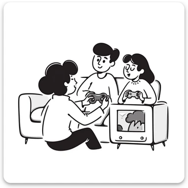 A person plays with the GameCube on tv with friends, sitting in the couch sticker
