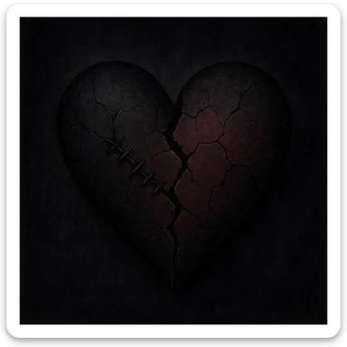 emo heart, black and deep red colors, stitched texture, broken or cracked appearance, moody atmosphere sticker