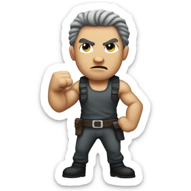 create an evil Looking standing rambo Holding his fist forward sticker