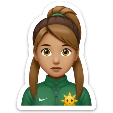 ​"A high-resolution mosaic of a girl with determined eyes and a high brown ponytail, meticulously crafted from thousands of tiny emojis."
​"The art captures her forest-green tracksuit and a sun-drenched, blurred background using creative emoji shading." sticker