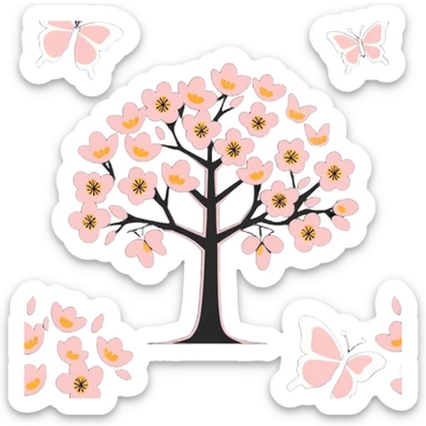 blooming tree with butterflies sticker