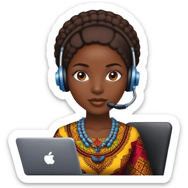 African female customer support agent wearing ankara sticker