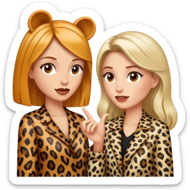 Two women talking to each other, both wearing animal print clothing sticker