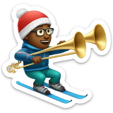 Man playing the trombone while downhill skiing sticker