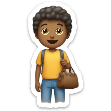 Boy’s One hand said hello, the other hand was holding his bag sticker