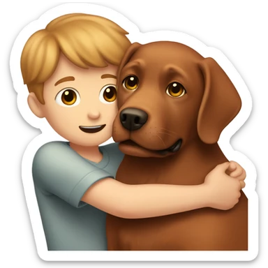 Red Labrador giving brown haired boy a hug sticker