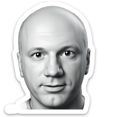 bald male portrait in greyscale sticker
