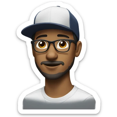 young man, with short black hair, big nose, 3-day beard. Wearing nike cap and glasses. sticker