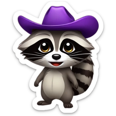 Raccoon with cowboy hat holding back tears holding eggplant sticker