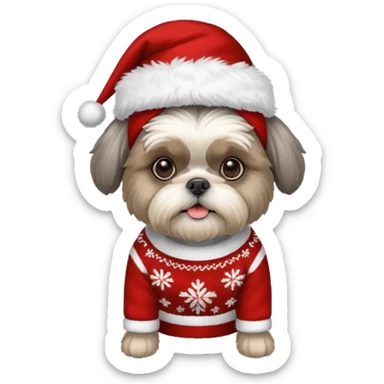 silver gray shih tzu christmas sweater and hat sticker
