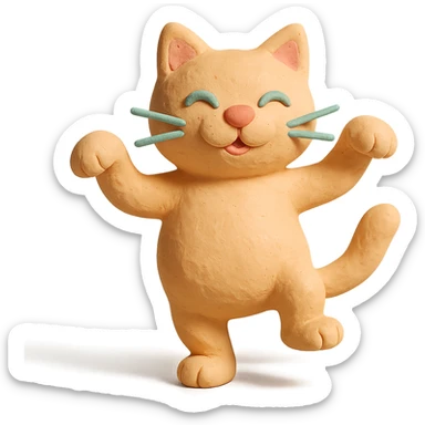playful pose cat in claymation style with pastel colors sticker