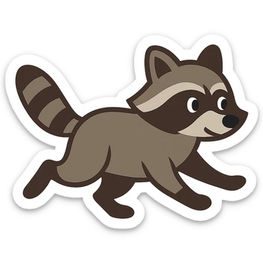 flat toon style raccoon running sticker