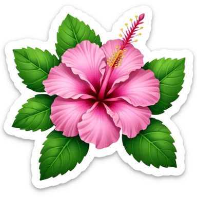 pink hibiscus with leaves sticker