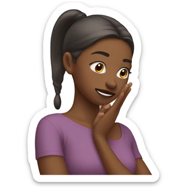 Girl tucking hair behind ear and butting her lip sticker