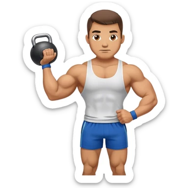 buff man with blue shorts holding kettlebell sticker