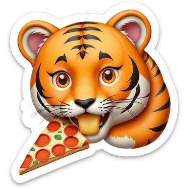 tiger face eating pizza for Twitch emote sticker