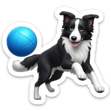 Border collie playing football with blue ball sticker