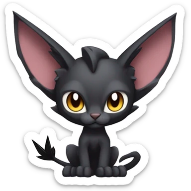 Black edgy Noivern-Litten-Sphynx-Lykoi-Caracal-cat-Fakemon with big bat ears full-body sticker