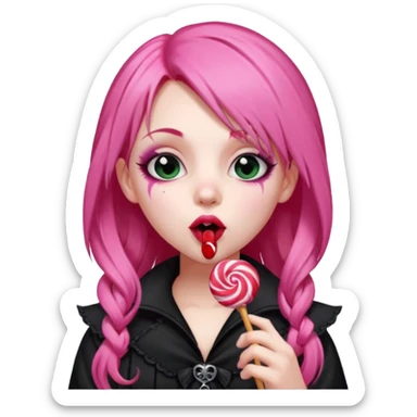 Goth girl with long pink hair licking a lollipop  sticker