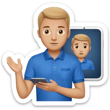 a whiteman wearing a blue polo shirt making a slideshow presentation sticker