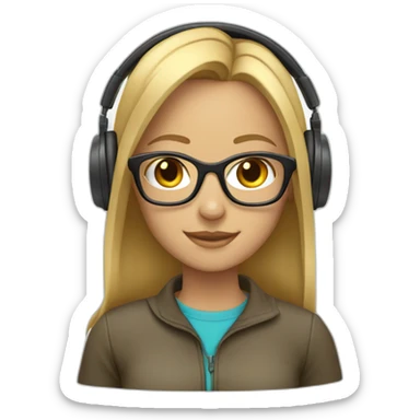 A girl with straight medium blond hair wearing headphones and glasses sticker