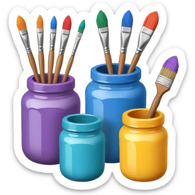 paint jars with a brush next to them sticker