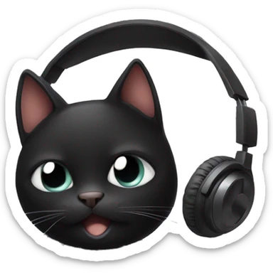 Black cat listening to music with headphones  sticker