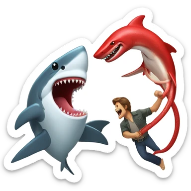 A shark fighting Bigfoot fighting a red snake  sticker