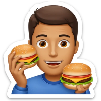 man eating hamburger  sticker