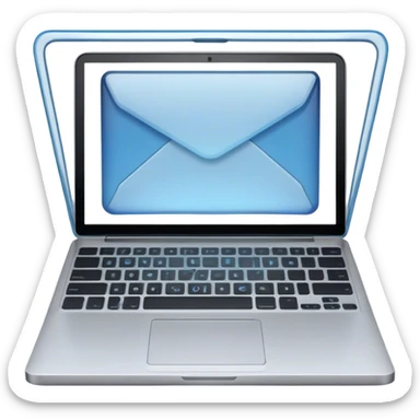 Create an emoji representing blogging. The design should feature an open laptop or tablet with a visible blog post with images on the screen. Use professional colors like blue, gray, and black. Make the background transparent. sticker