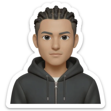 white asian male wearing hoodie jacket with no mustache conrow braids sticker